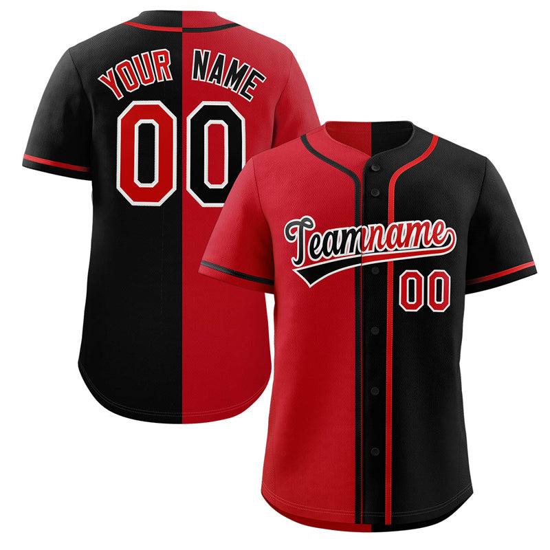 Custom Black Red-White Hook Split Fashion Authentic Baseball Jersey-Supvirevo