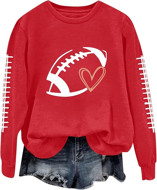 Game Day Football Sweatshirts For Women - Long Sleeve Football Shirts, Cute Cheer Mom Shirt, Crewneck Pullover Tops