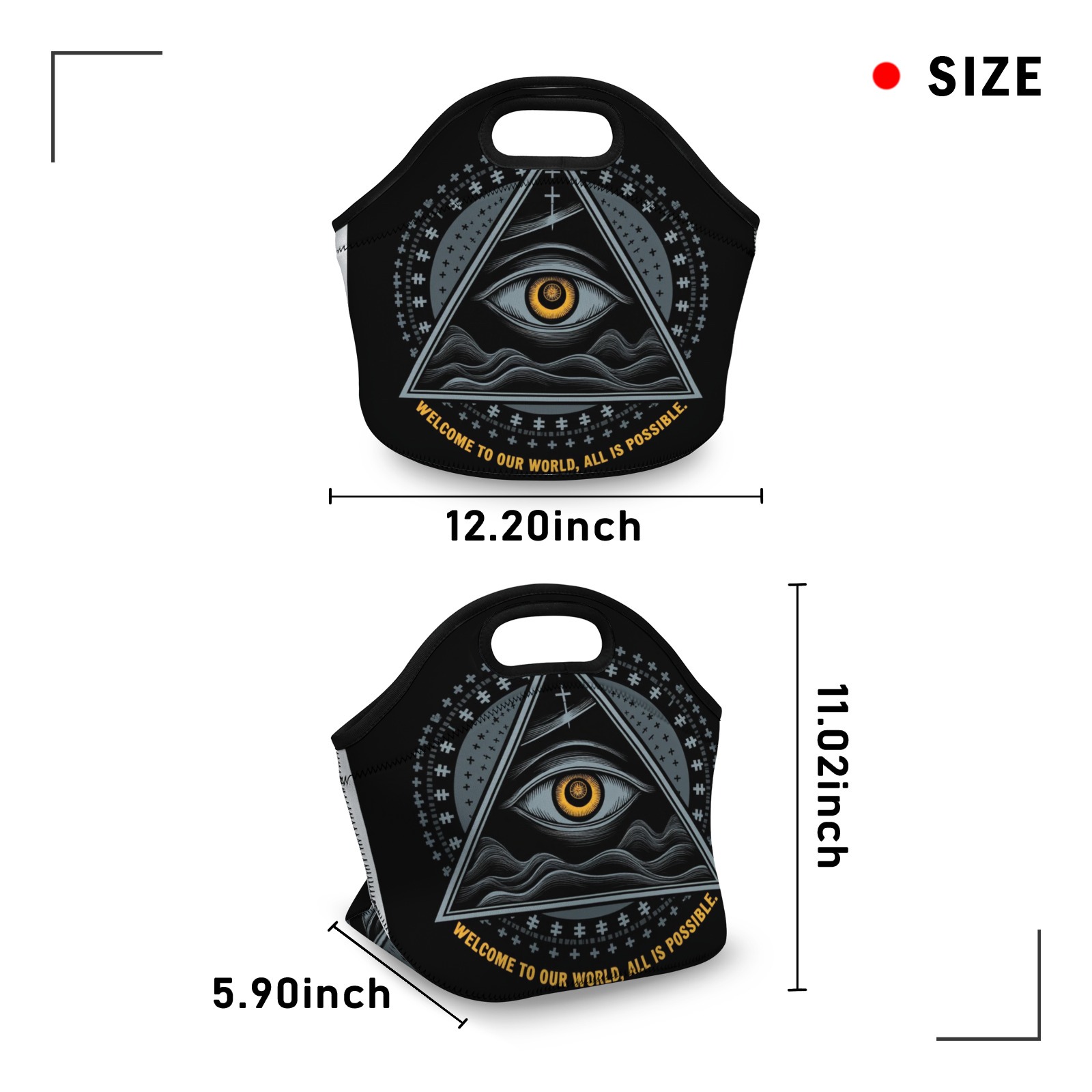 Mystical Eye Graphic Neoprene Lunch Bag - Insulated Tote for Work & Picnics