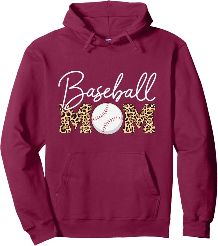 Baseball Mom - Leopard Print Cursive Script Pullover Hoodie
