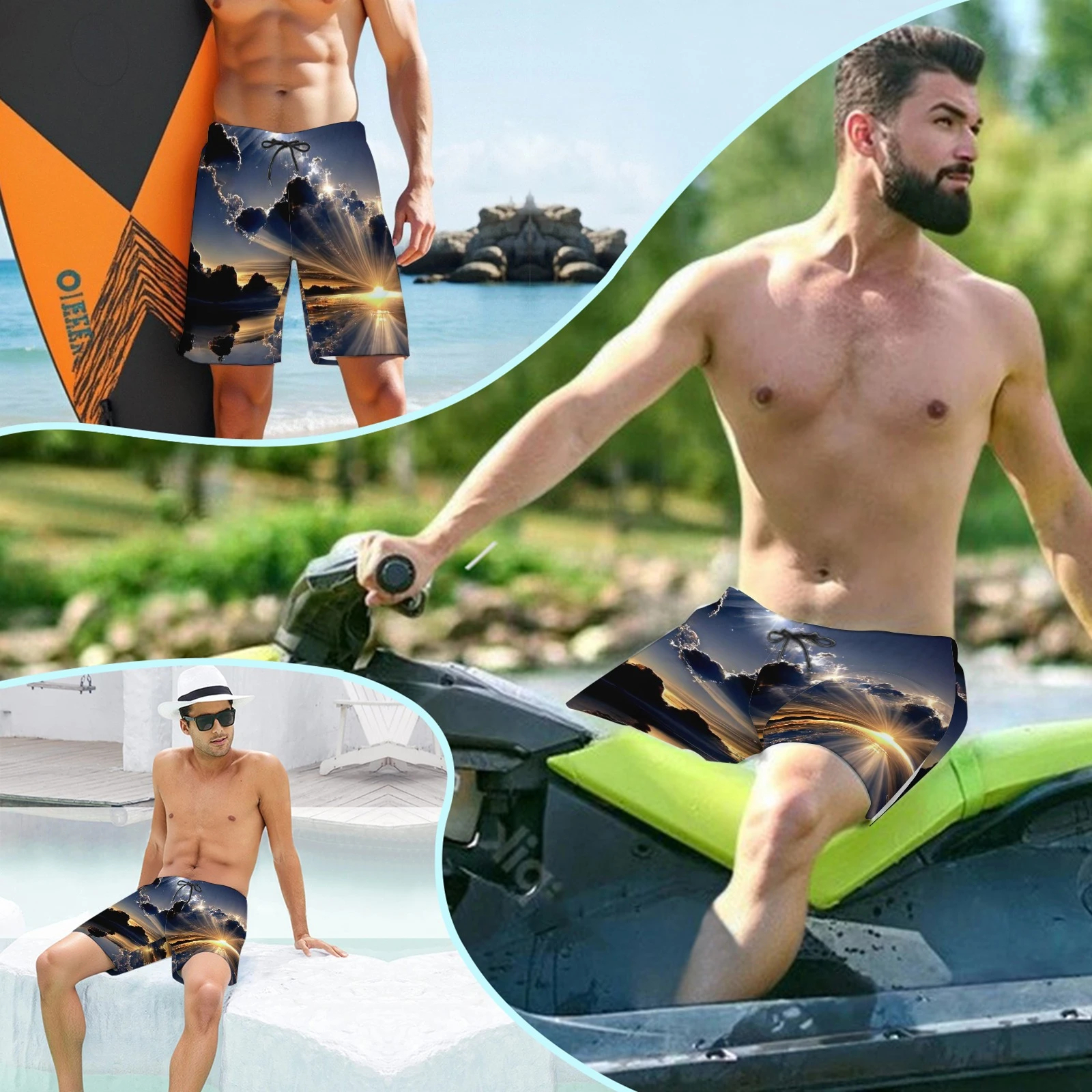 Men's Smiley Emoji Print Beach Shorts