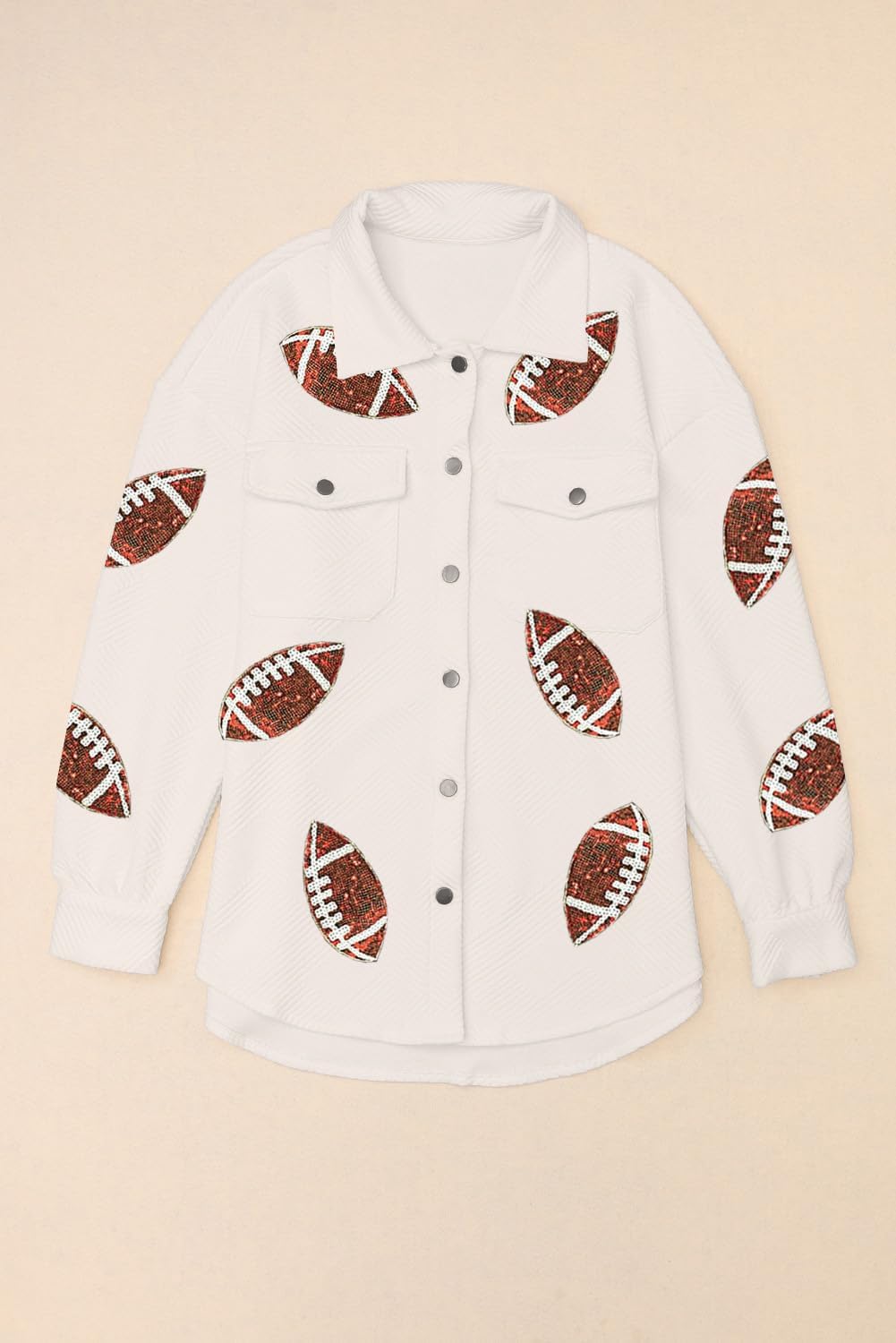 Corduroy Sequin Jackets Button Down Coat for Women Cotton White Football Patchwork Stylish Rugby Game Day Coat