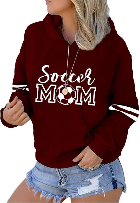 Womens Soccer Mom Hoodies Long Sleeve Casual Loose Striped Soccer Graphic Sweatshirt with Pocket