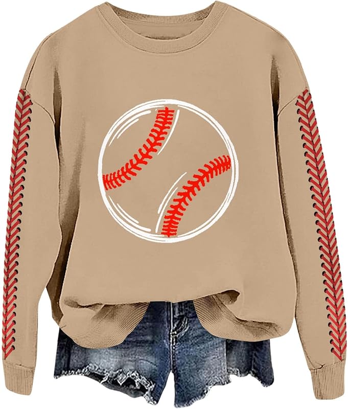 Baseball Mom Sweatshirt For Women Heart Printed Crewneck Long Sleeve 2025 Pullover Tops