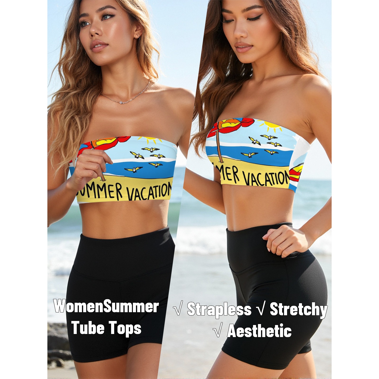 Women's Summer Vacation Print Tube Top-Pixelunique