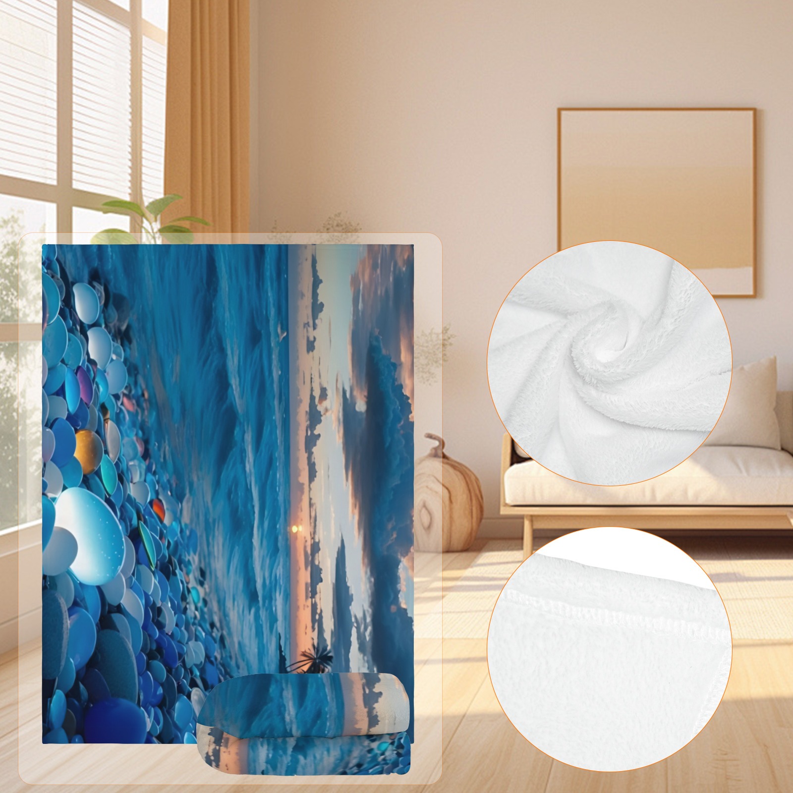 Coastal Sunset Throw Blanket | Soft Flannel Beach Scene Blanket, Lightweight & Warm for Adults/Kids, Home Decor-Pixelunique
