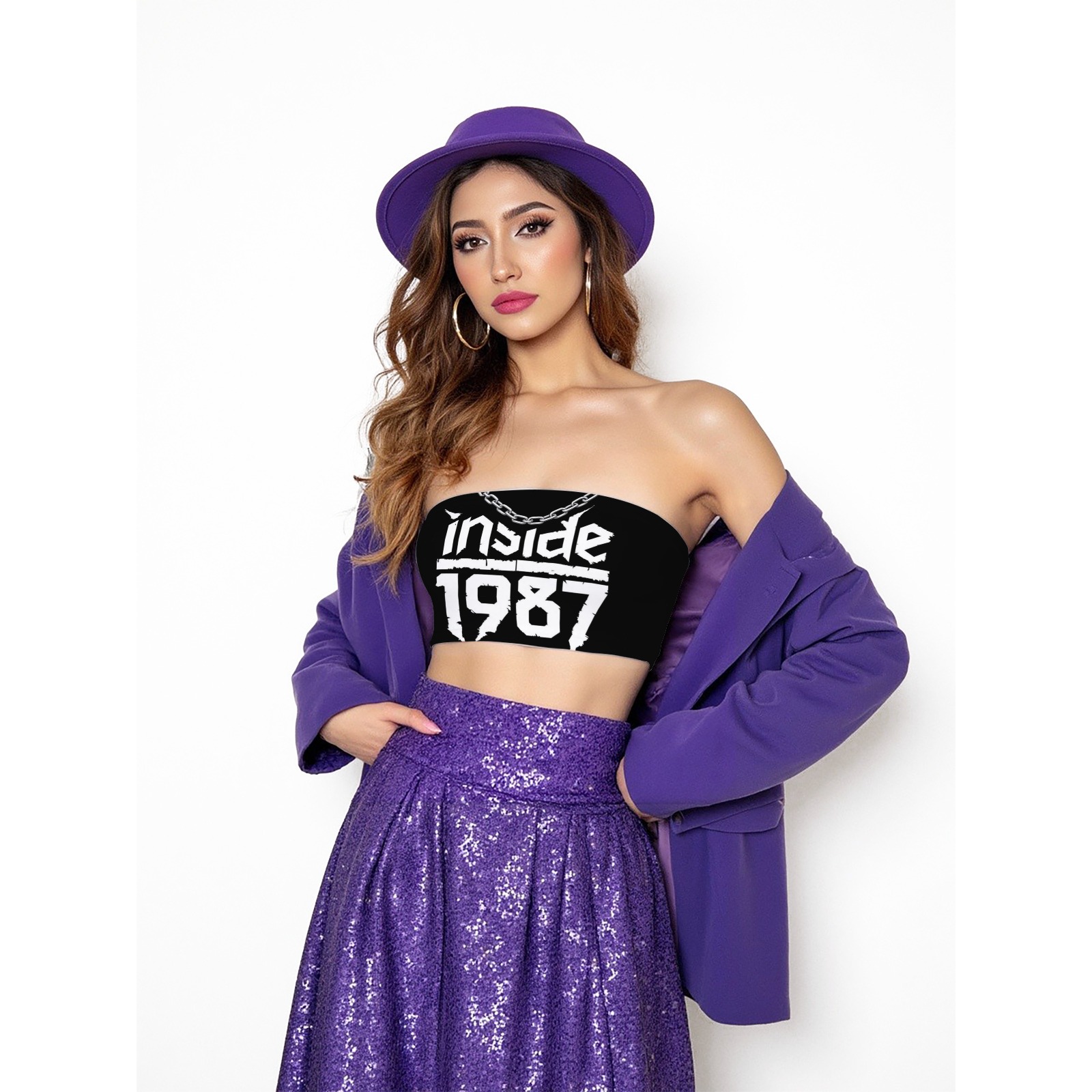 Women's Inside 1987 Print Tube Top - Strapless Stretchy Summer Crop Top-Pixelunique