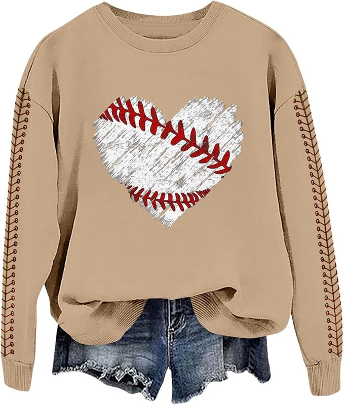 Baseball Mom Sweatshirt For Women Heart Printed Crewneck Long Sleeve 2025 Pullover Tops