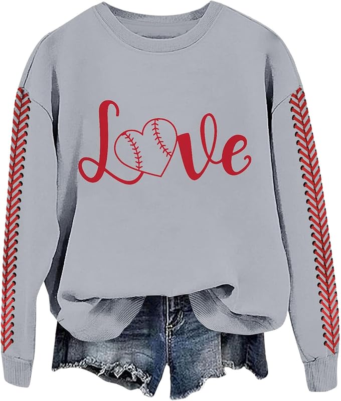 Baseball Mom Sweatshirt For Women Heart Printed Crewneck Long Sleeve 2025 Pullover Tops