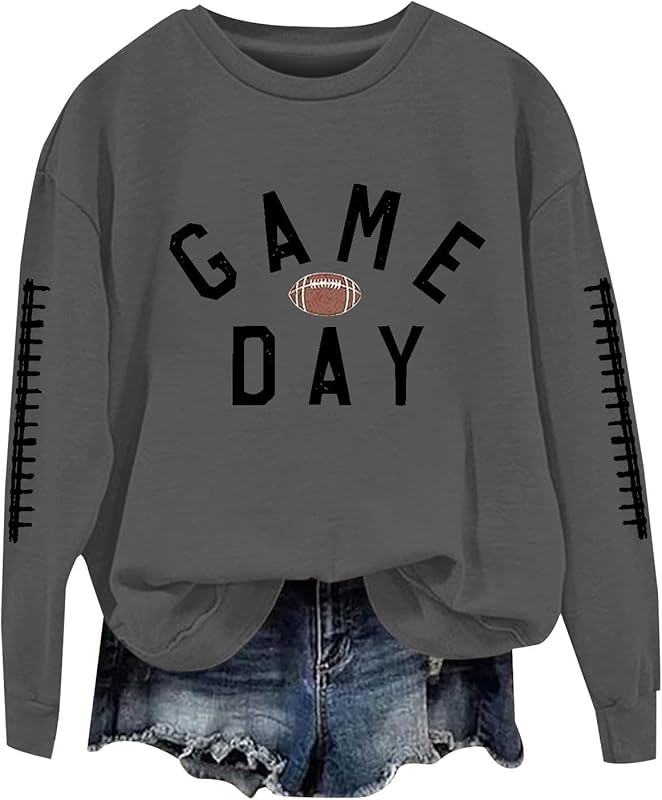 Game Day Football Sweatshirts For Women - Long Sleeve Football Shirts, Cute Cheer Mom Shirt, Crewneck Pullover Tops