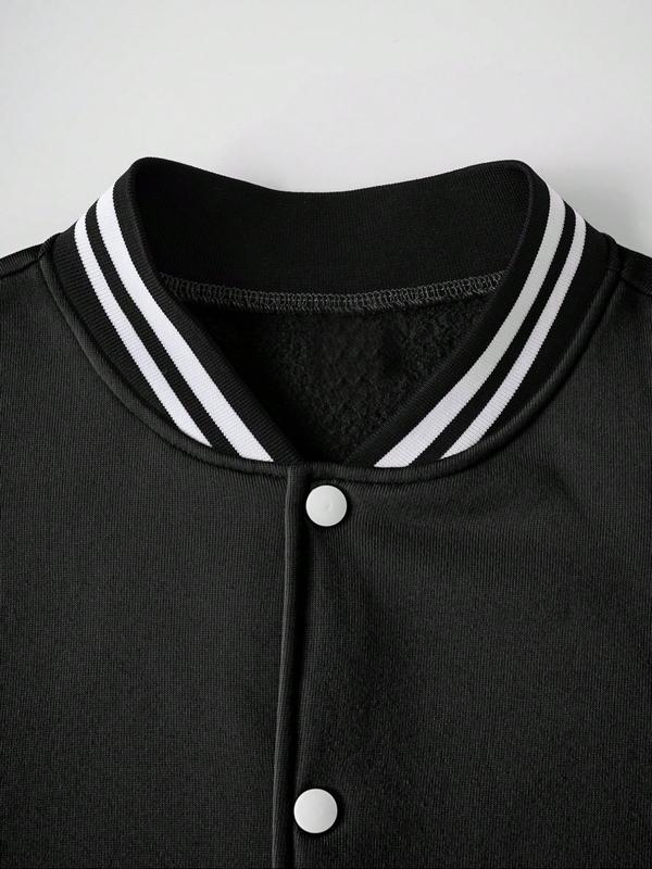 Men's Baseball Jacket Letter Print Long Sleeve Pilot Coat, Preppy Style Fitted Casual Outerwear for Fall & Winter