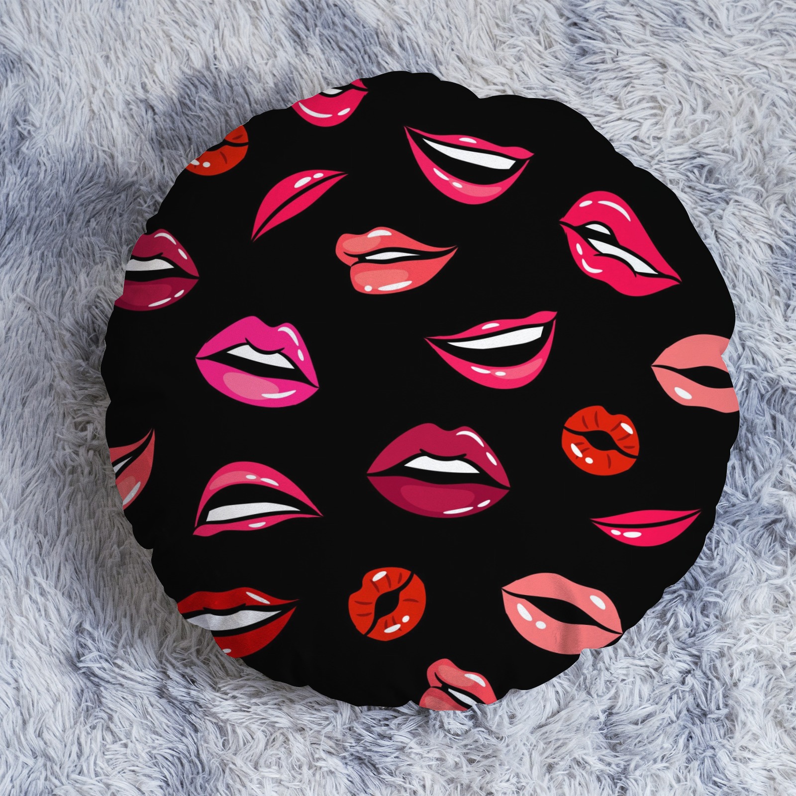 Lip Print Round Decorative Throw Pillow for Indoor Home Decor