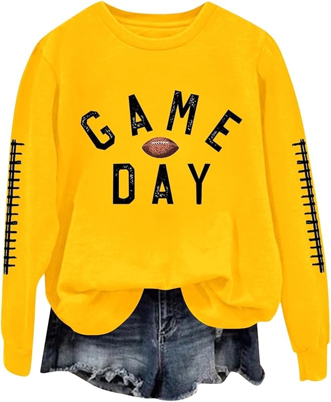 Game Day Football Sweatshirts For Women - Long Sleeve Football Shirts, Cute Cheer Mom Shirt, Crewneck Pullover Tops