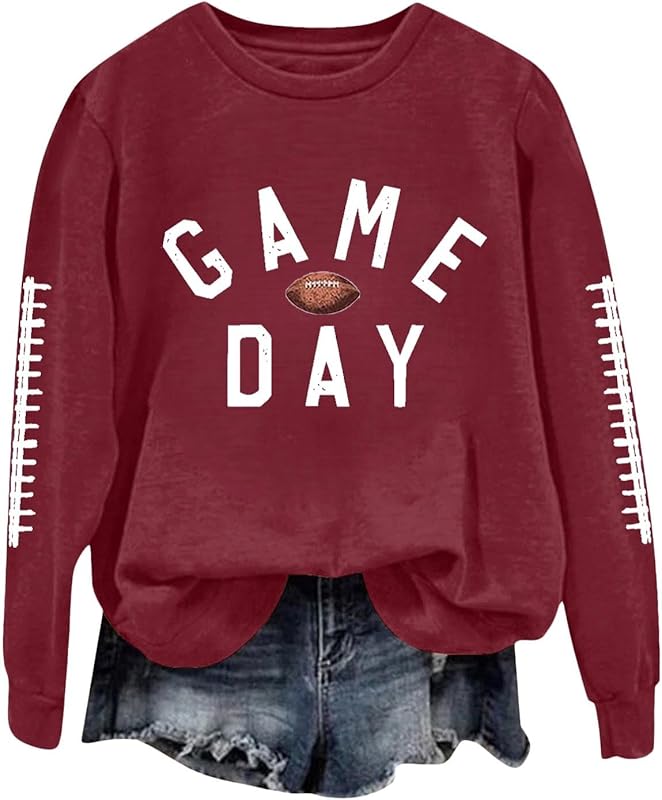 Game Day Football Sweatshirts For Women - Long Sleeve Football Shirts, Cute Cheer Mom Shirt, Crewneck Pullover Tops