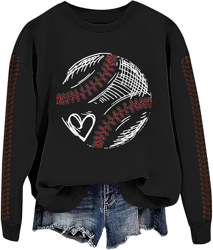 Baseball Mom Sweatshirt For Women Heart Printed Crewneck Long Sleeve 2025 Pullover Tops