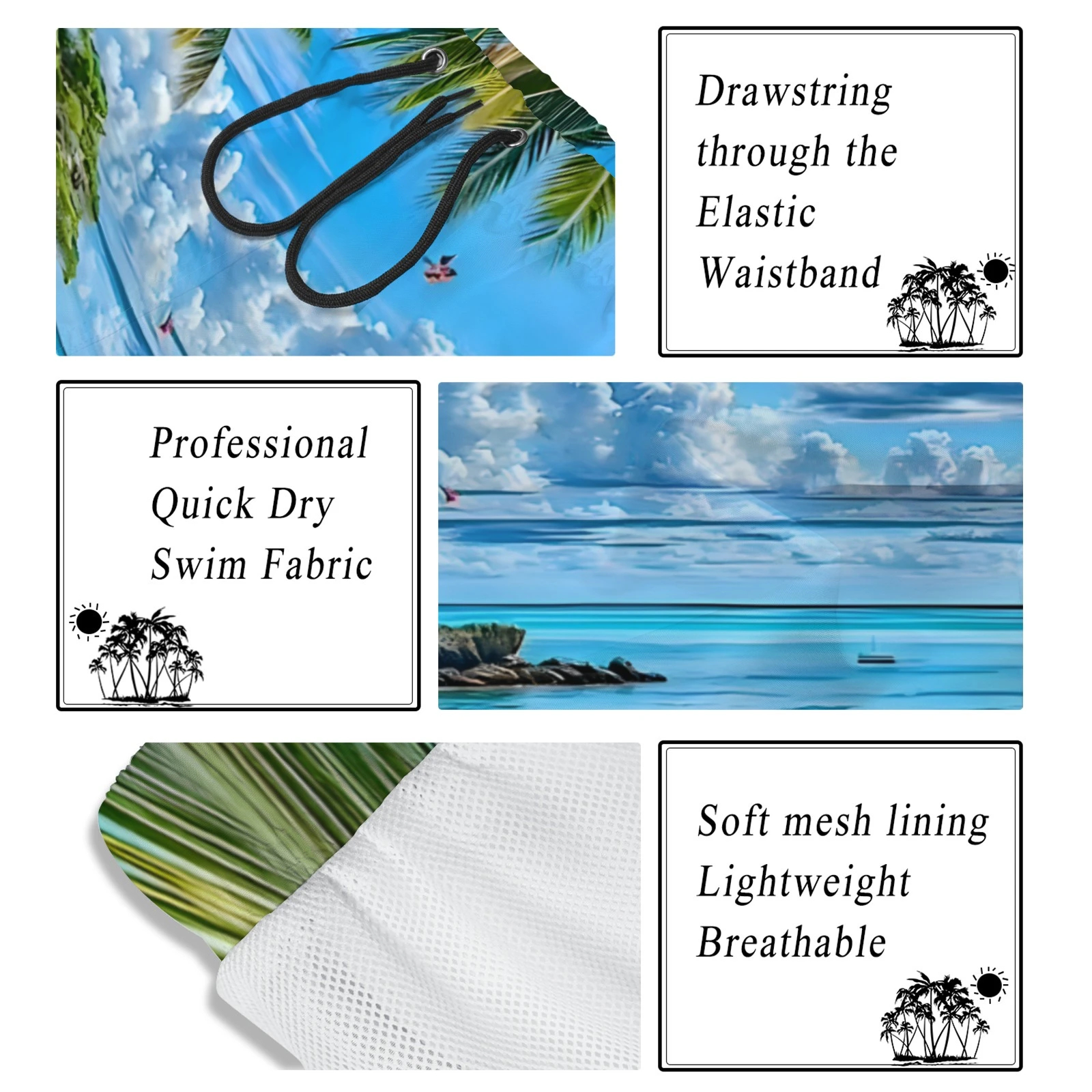 Men's Smiley Emoji Print Beach Shorts