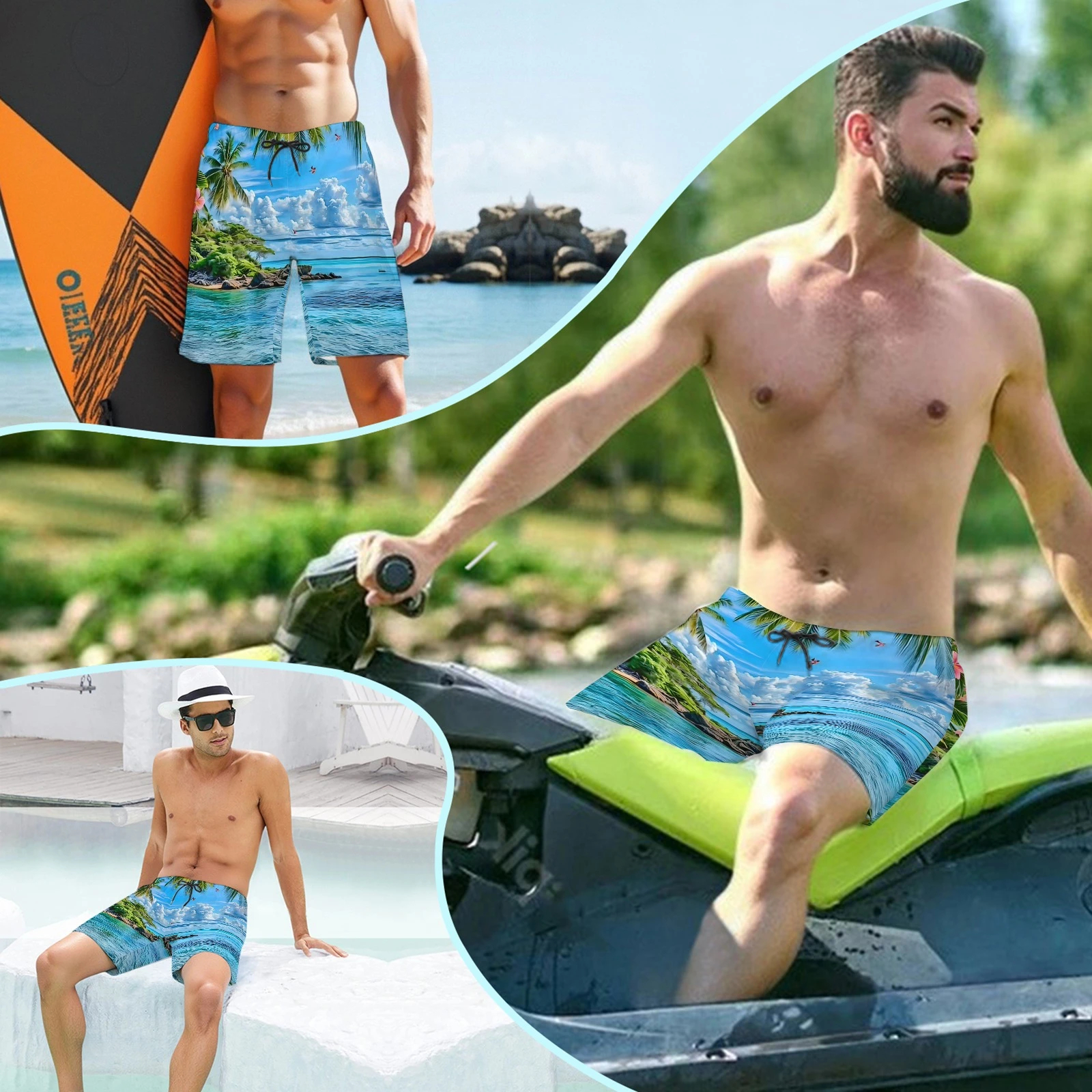 Men's Smiley Emoji Print Beach Shorts