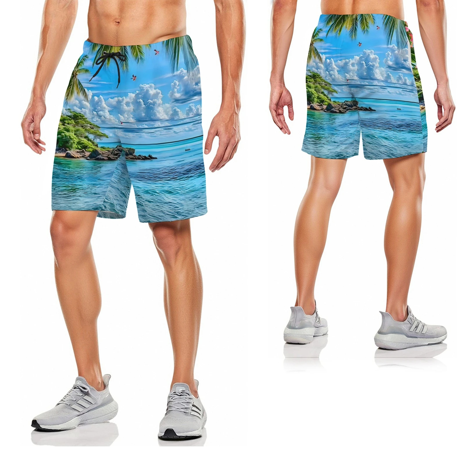 Men's Smiley Emoji Print Beach Shorts