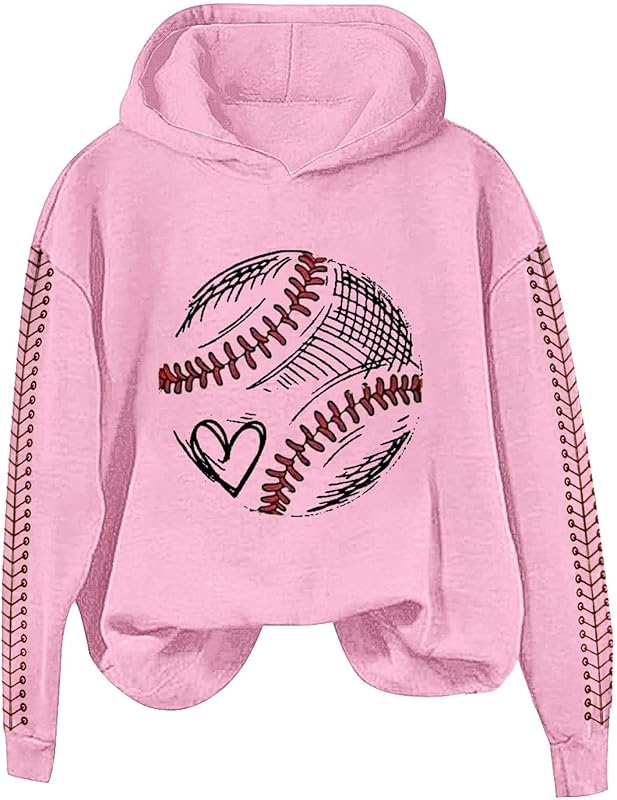 Heart Baseball Mom Hoodie For Women Mama Crewneck Long Sleeve Hooded Pullover Sweatshirts Tops 2025