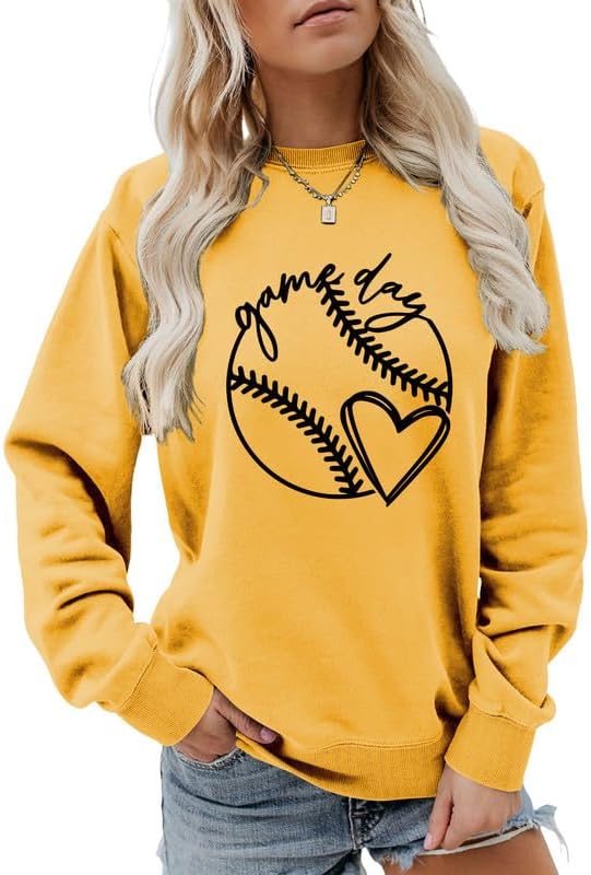 Women Sweatshirt Baseball Game Day Long Sleeve Crewneck Graphic Pullover Top Baseball Softball Sport Mom Casual Shirt