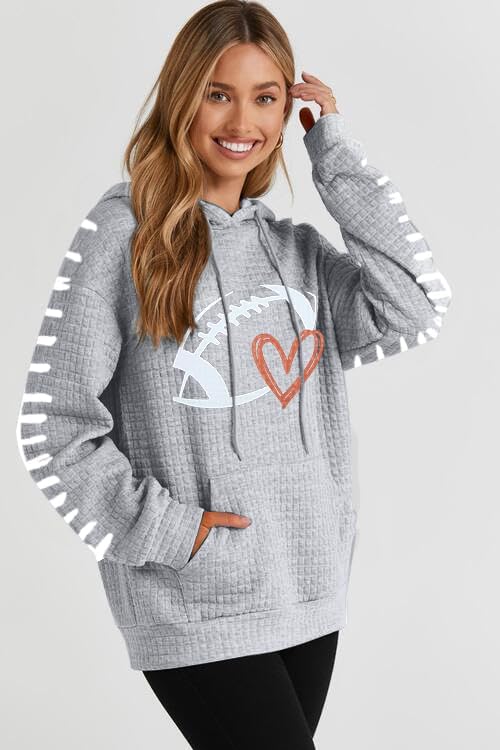 Game Day Hooded Sweatshirt Women Funny Football Graphic Shirt Waffle Knit Game Day Pullover Hoodies Long Sleeve