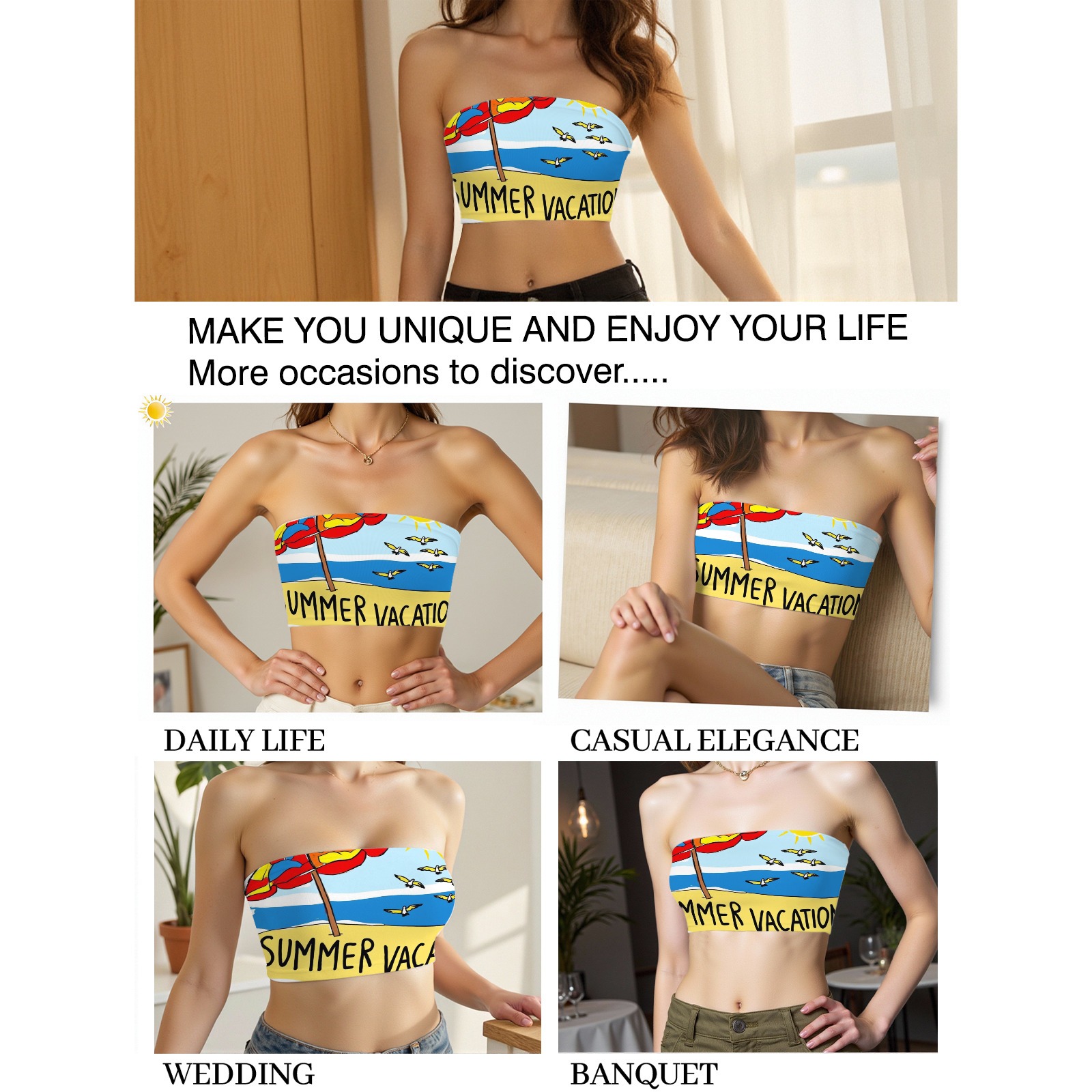 Women's Summer Vacation Print Tube Top-Pixelunique