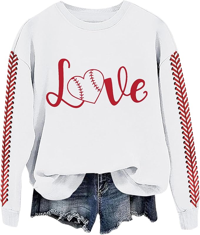 Baseball Mom Sweatshirt For Women Heart Printed Crewneck Long Sleeve 2025 Pullover Tops