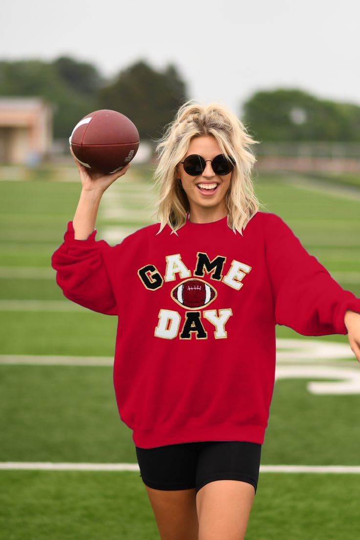 Women Sunday Funday Sweatshirt Cute Football Graphic Pullover Game Day Weekend Tops Casual Football Season Shirt
