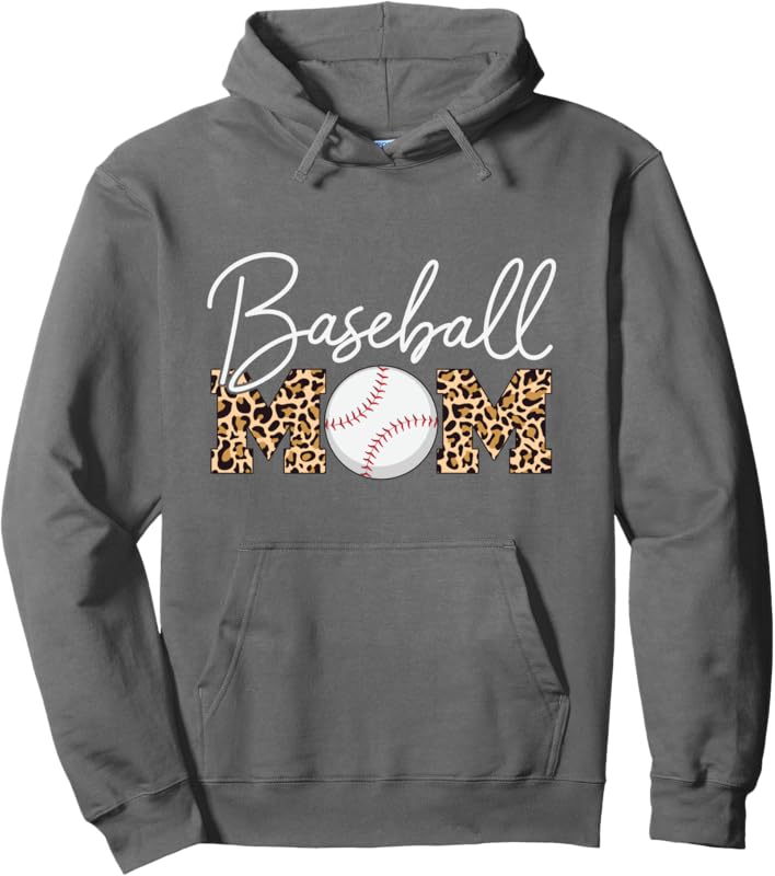 Baseball Mom - Leopard Print Cursive Script Pullover Hoodie