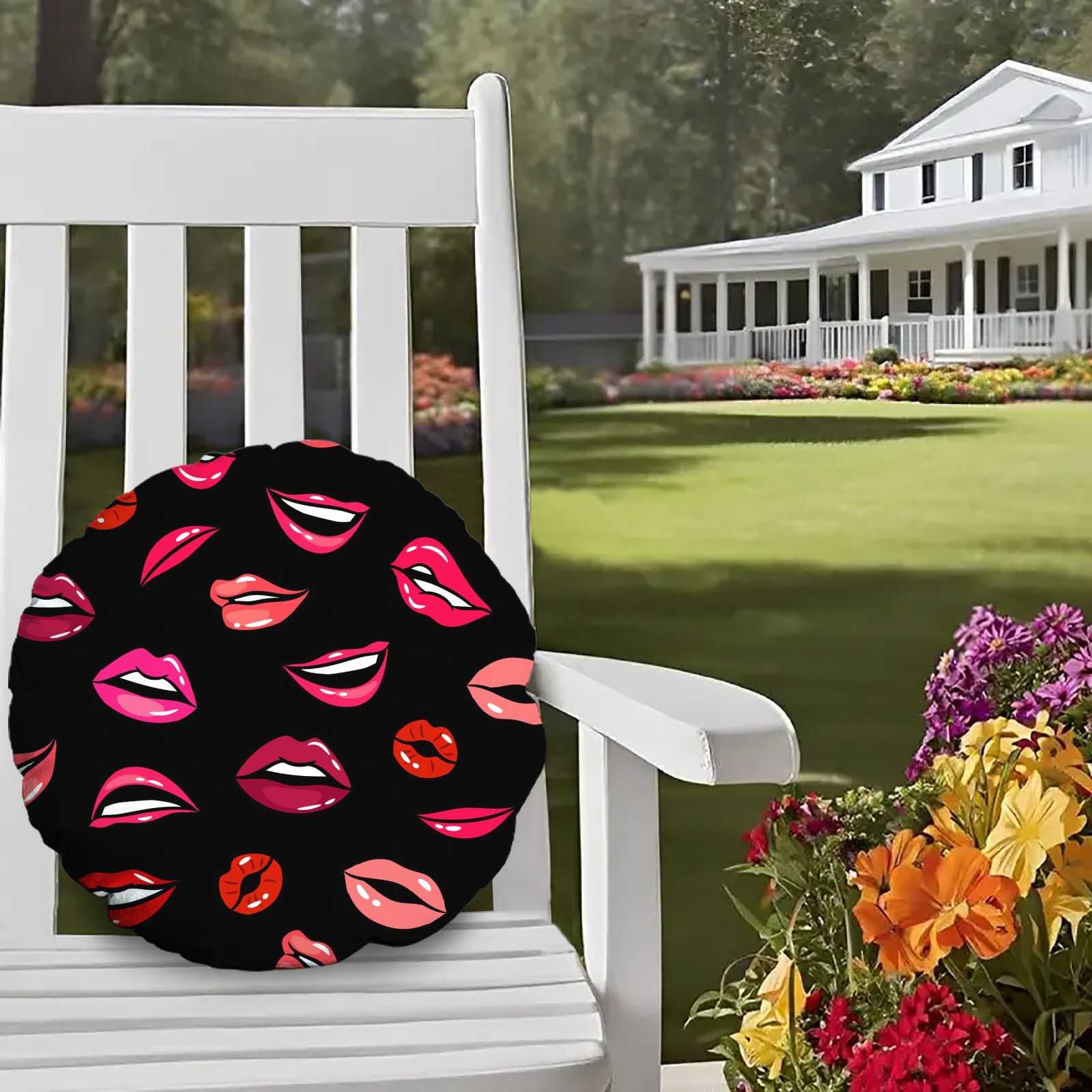 Lip Print Round Decorative Throw Pillow for Indoor Home Decor
