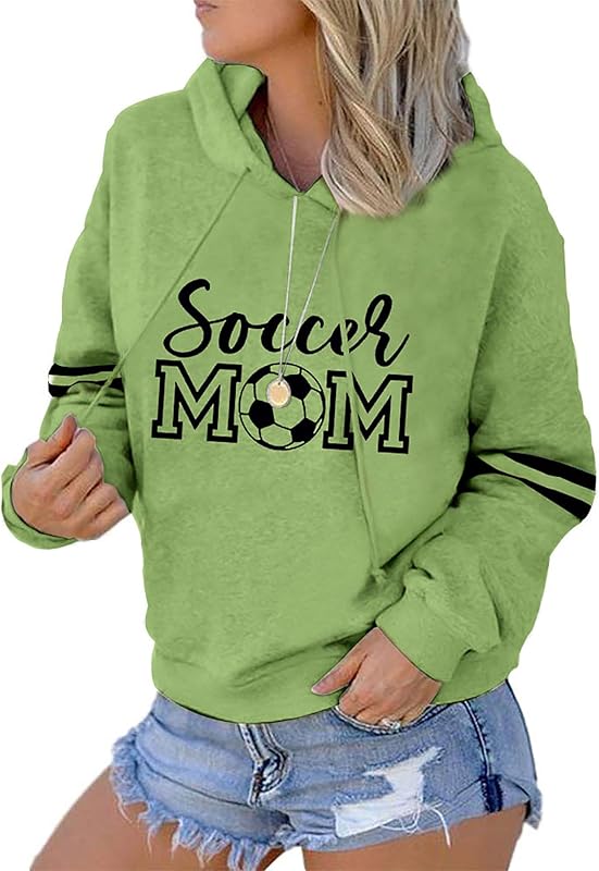 Womens Soccer Mom Hoodies Long Sleeve Casual Loose Striped Soccer Graphic Sweatshirt with Pocket
