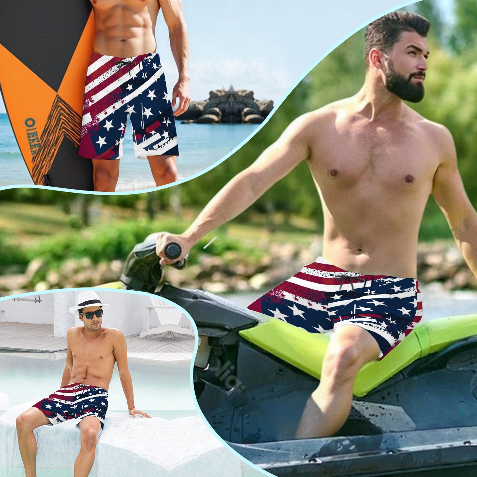 Men's American Flag Print Beach Shorts - Quick - Dry, Versatile Swim & Casual Shorts