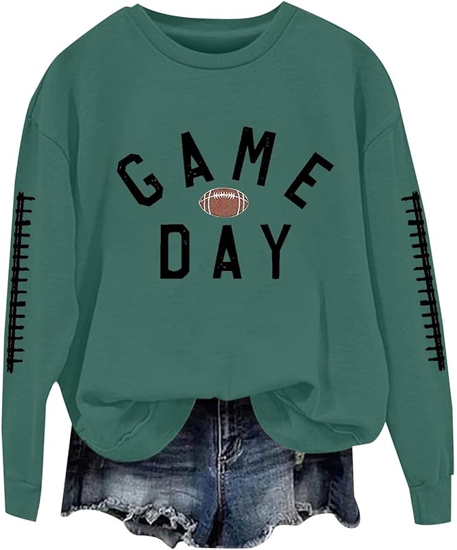 Game Day Football Sweatshirts For Women - Long Sleeve Football Shirts, Cute Cheer Mom Shirt, Crewneck Pullover Tops