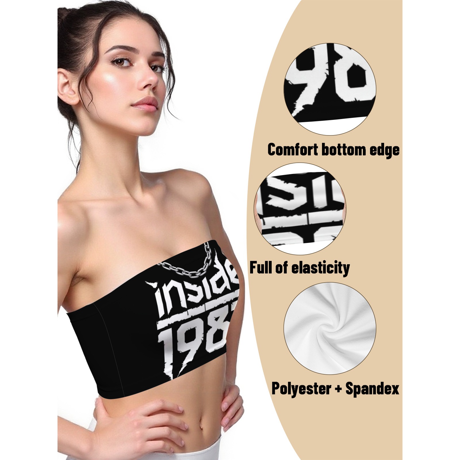 Women's Inside 1987 Print Tube Top - Strapless Stretchy Summer Crop Top-Pixelunique