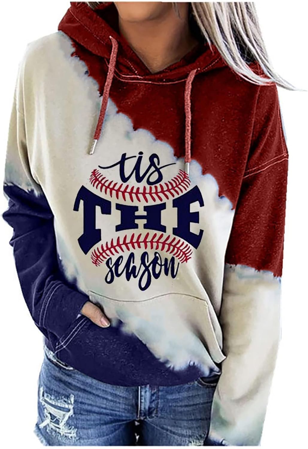 Womens Long Sleeve Drawstring Hooded Sweatshirt, Casual Loose Pocketed Shirt Hoodie for Women