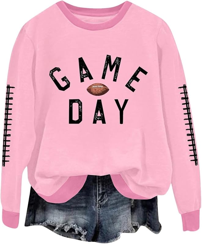 Game Day Football Sweatshirts For Women - Long Sleeve Football Shirts, Cute Cheer Mom Shirt, Crewneck Pullover Tops
