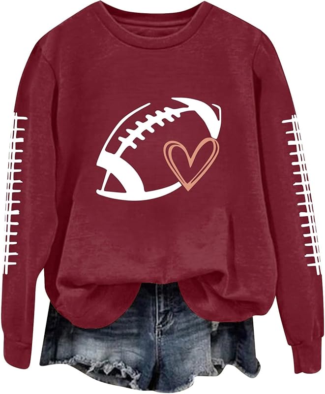 Game Day Football Sweatshirts For Women - Long Sleeve Football Shirts, Cute Cheer Mom Shirt, Crewneck Pullover Tops