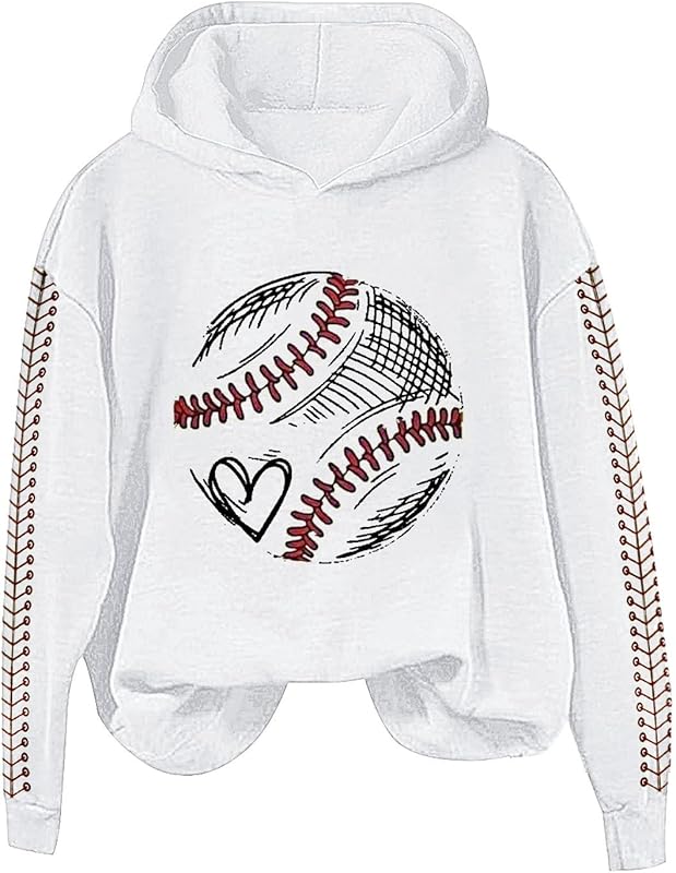 Heart Baseball Mom Hoodie For Women Mama Crewneck Long Sleeve Hooded Pullover Sweatshirts Tops 2025