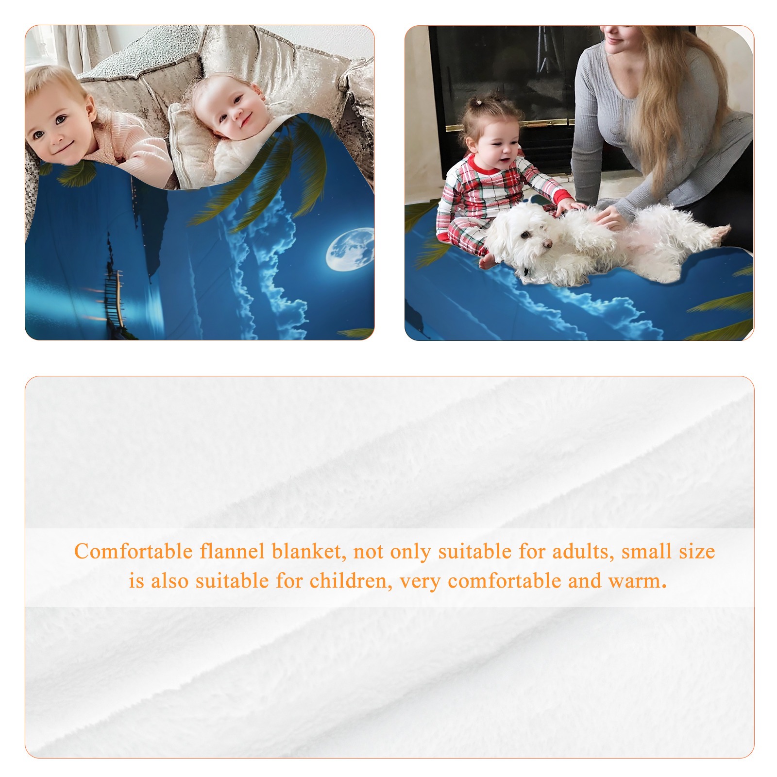 Tropical Moonlit Beach Throw Blanket, Soft Flannel with Stunning Night Sky Scene, Lightweight & Warm for Adults and Kids-Pixelunique