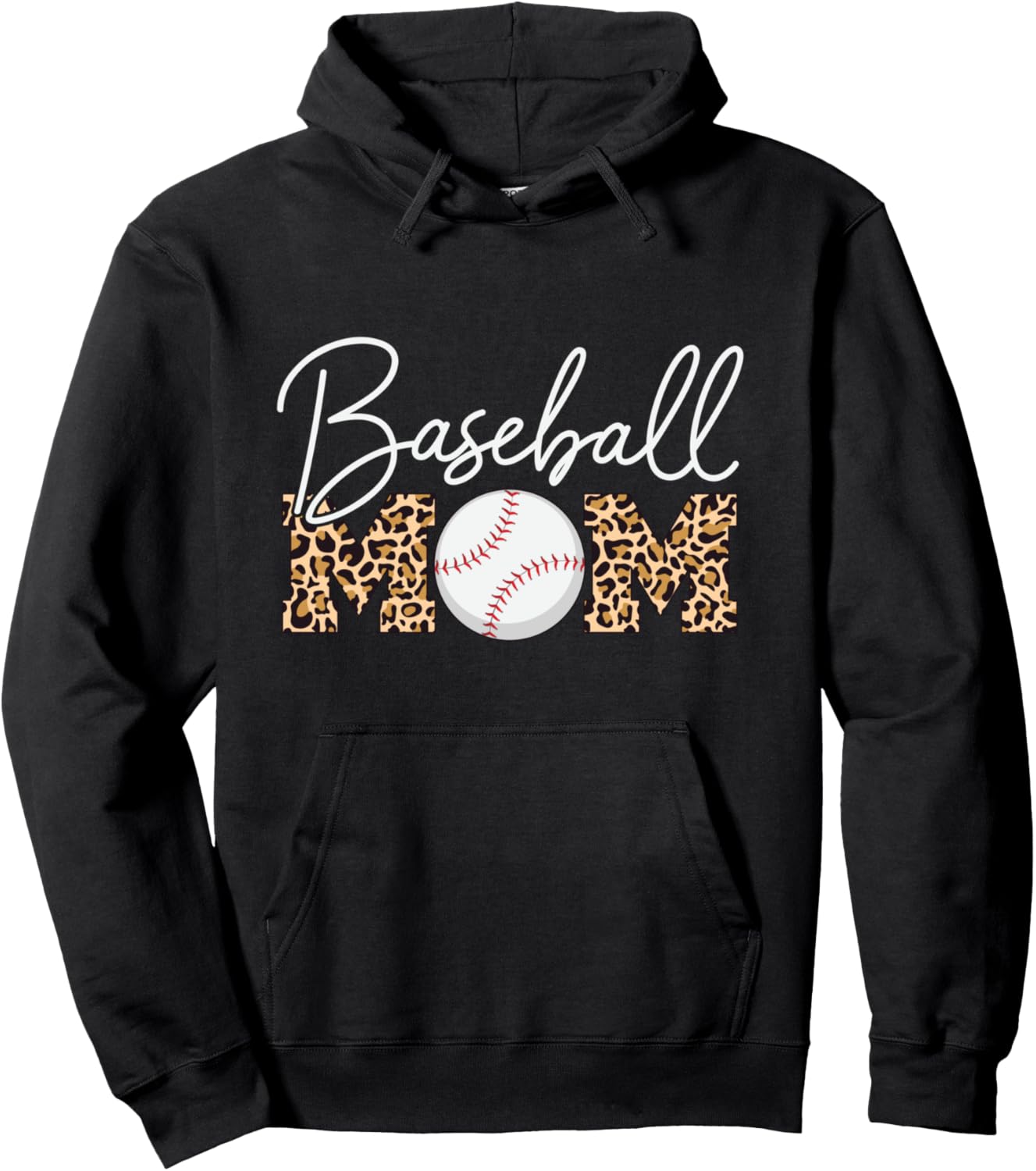 Baseball Mom - Leopard Print Cursive Script Pullover Hoodie