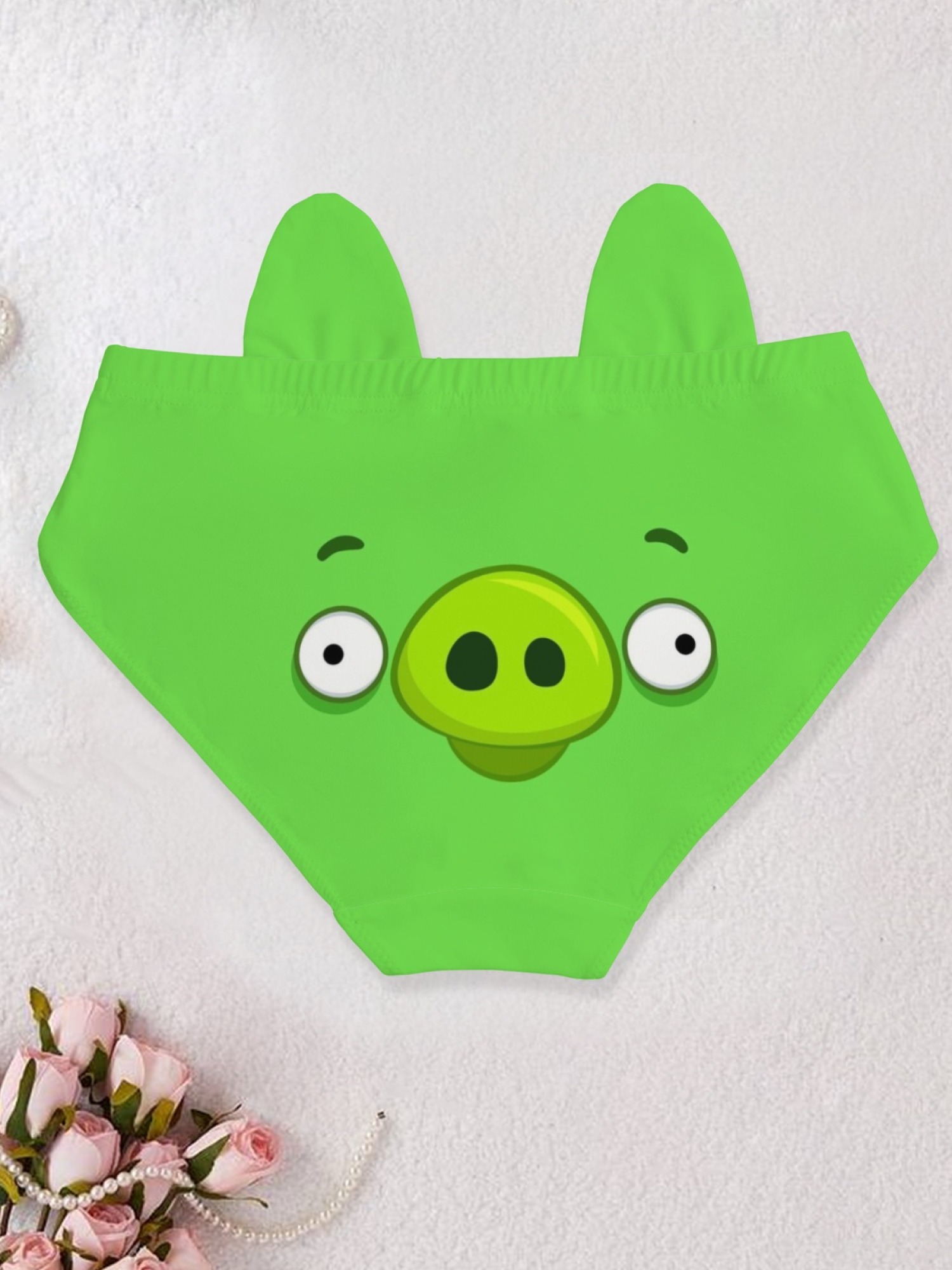 Women's Cute Green Pig Cartoon Print Panties - Funny Novelty 3D Ear Briefs