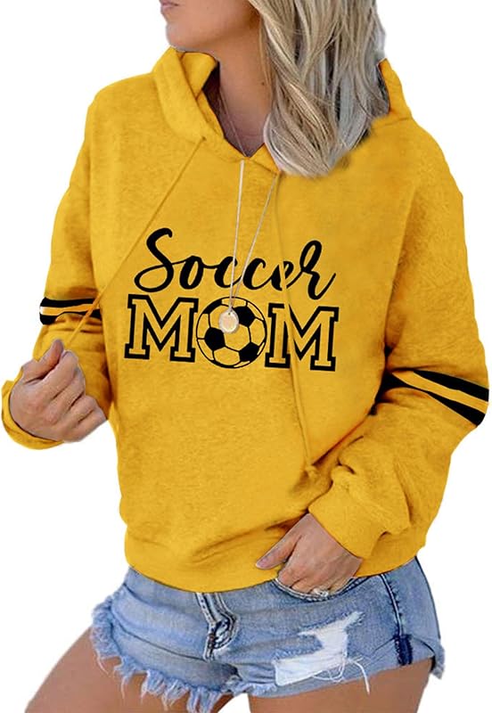 Womens Soccer Mom Hoodies Long Sleeve Casual Loose Striped Soccer Graphic Sweatshirt with Pocket