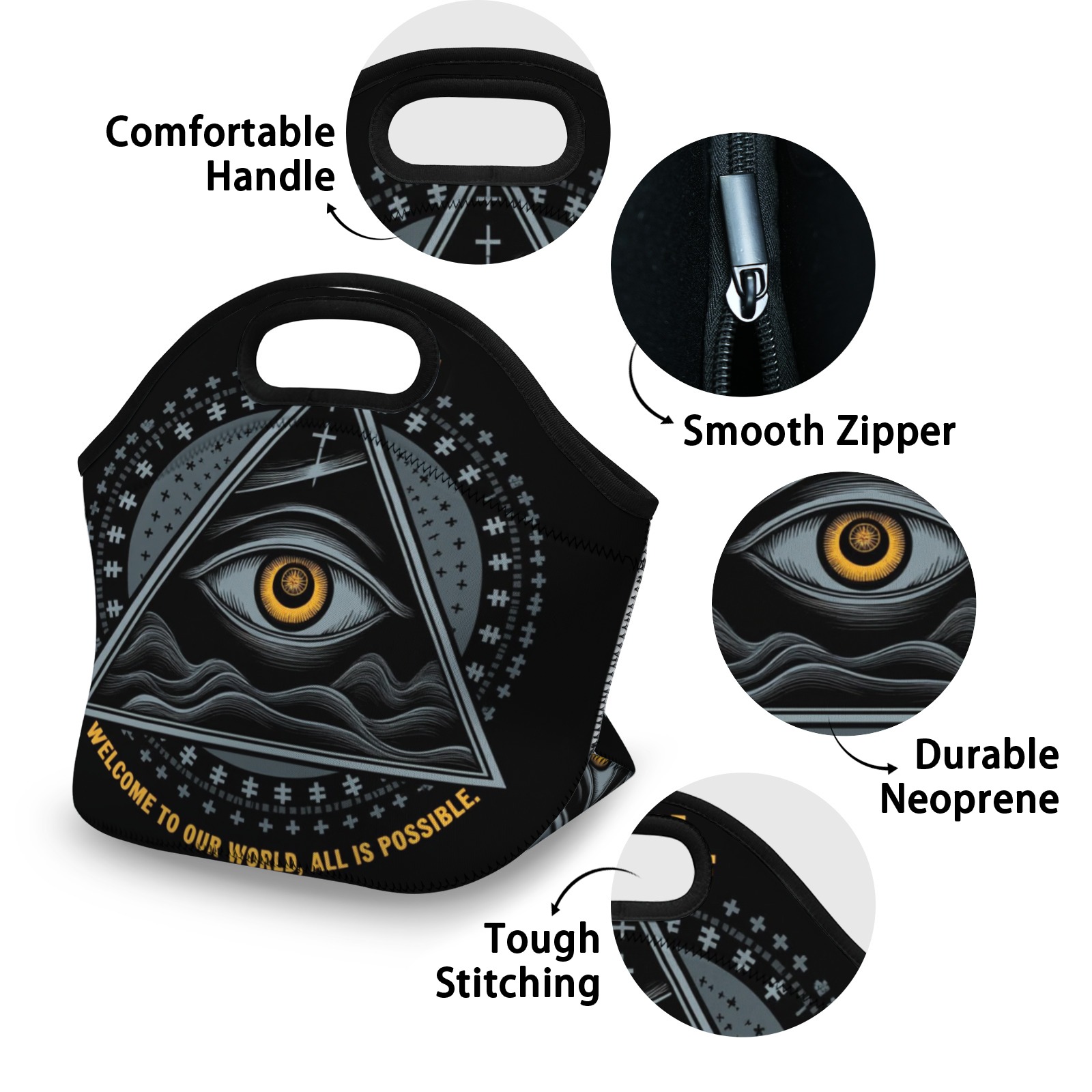 Mystical Eye Graphic Neoprene Lunch Bag - Insulated Tote for Work & Picnics