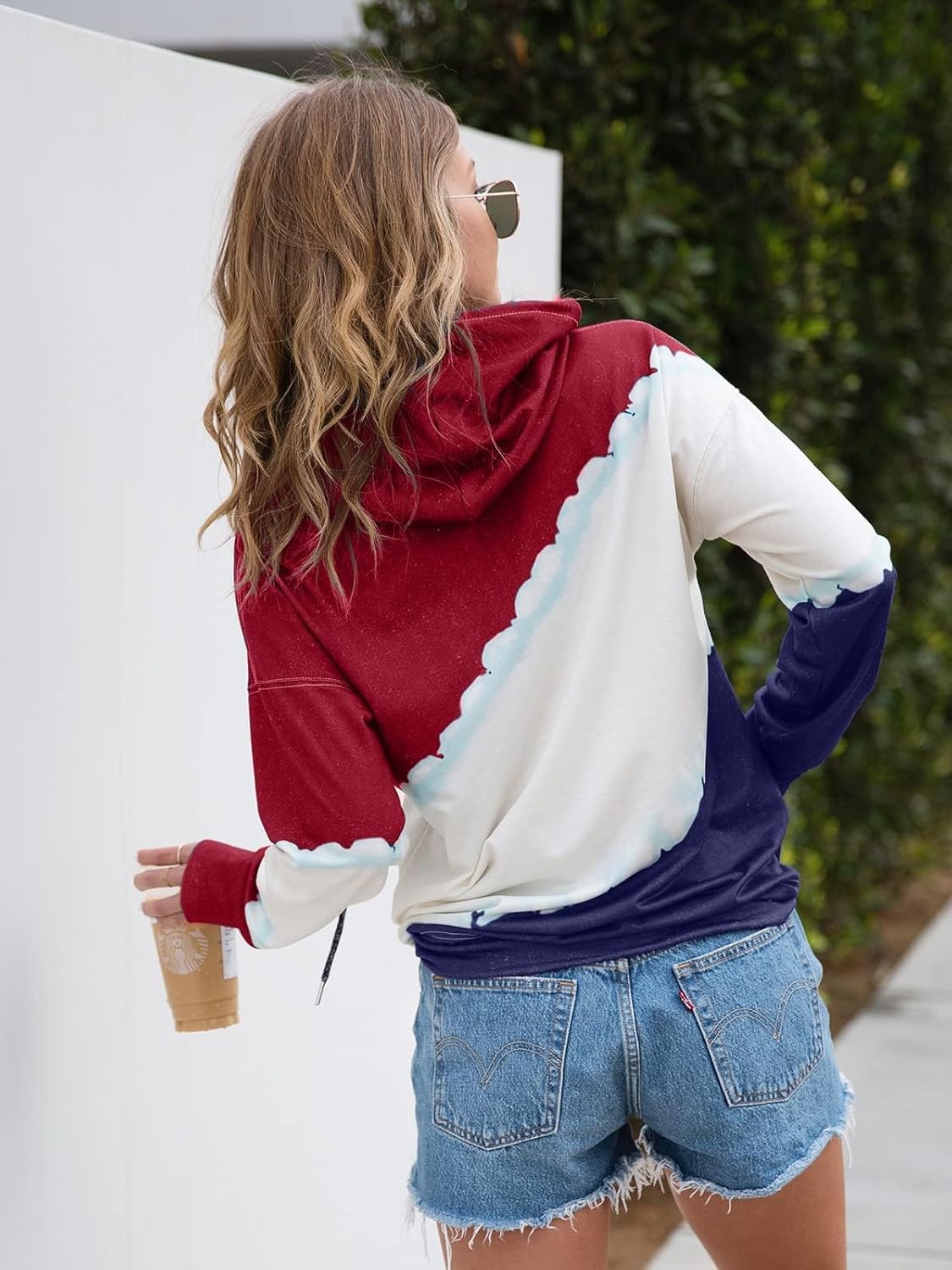 Womens Long Sleeve Drawstring Hooded Sweatshirt, Casual Loose Pocketed Shirt Hoodie for Women