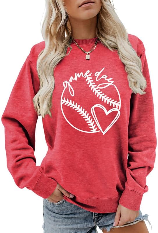 Women Sweatshirt Baseball Game Day Long Sleeve Crewneck Graphic Pullover Top Baseball Softball Sport Mom Casual Shirt