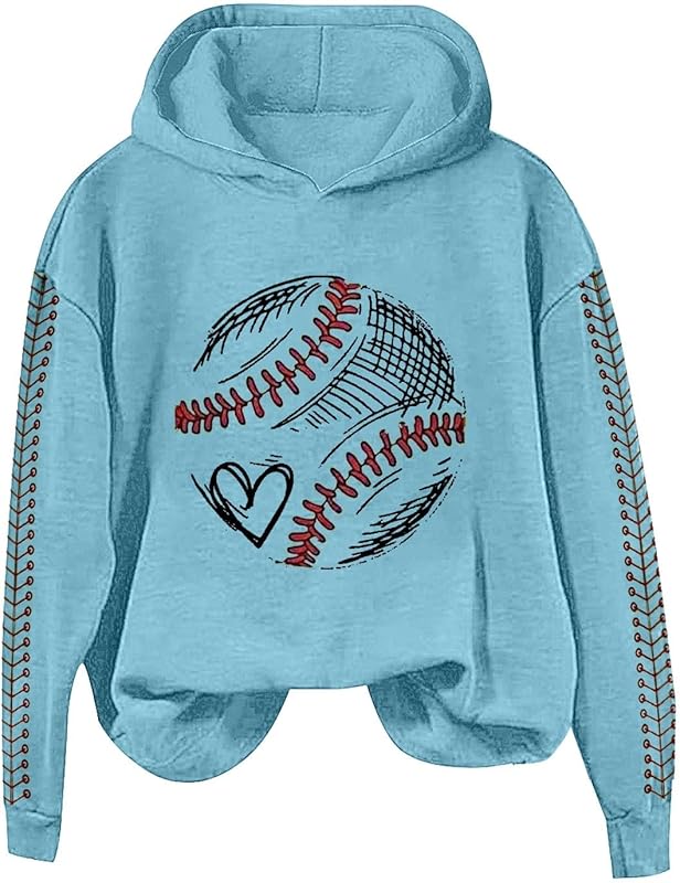 Heart Baseball Mom Hoodie For Women Mama Crewneck Long Sleeve Hooded Pullover Sweatshirts Tops 2025