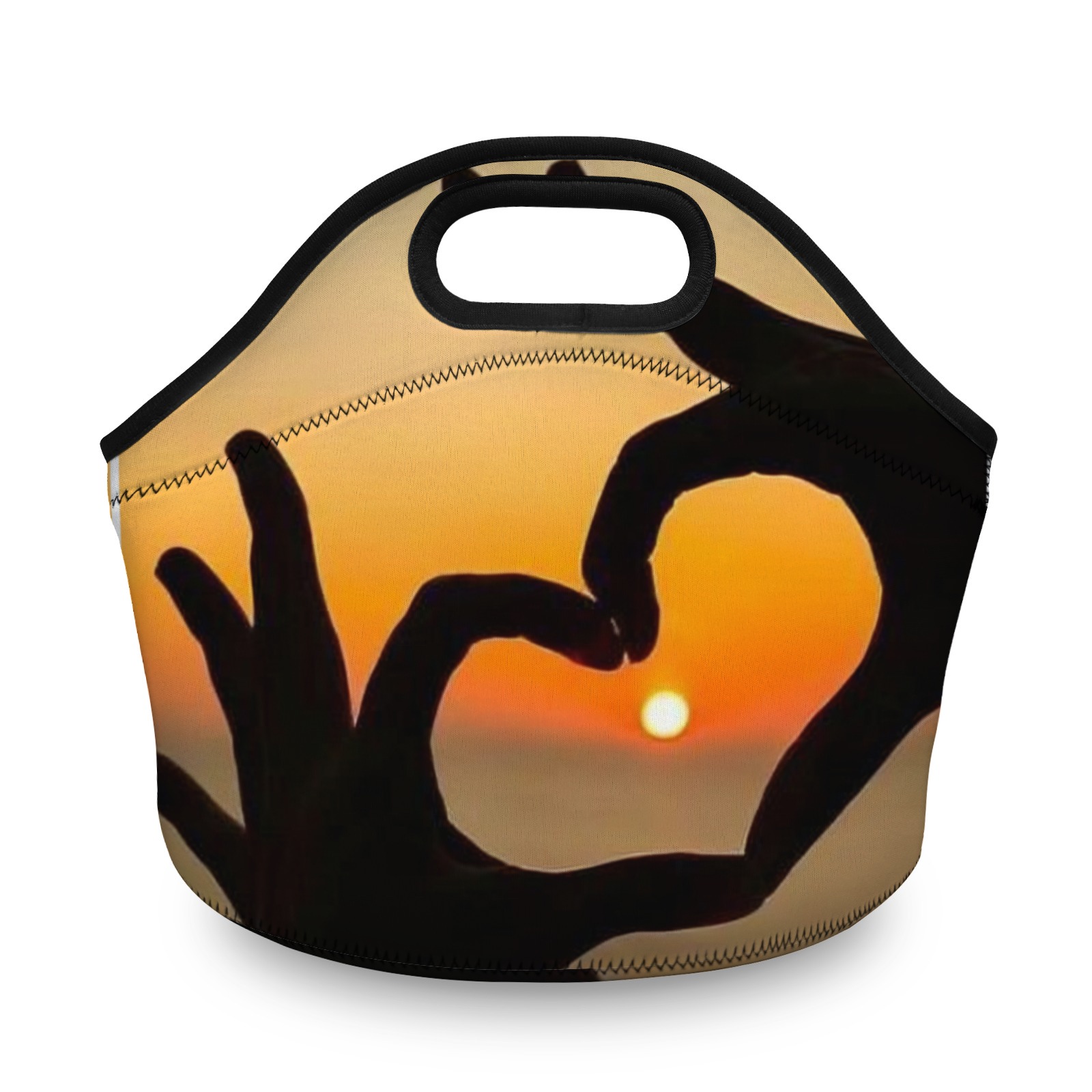 Sunset Heart - Hand Graphic Neoprene Lunch Bag - Insulated Tote for Work & Picnics