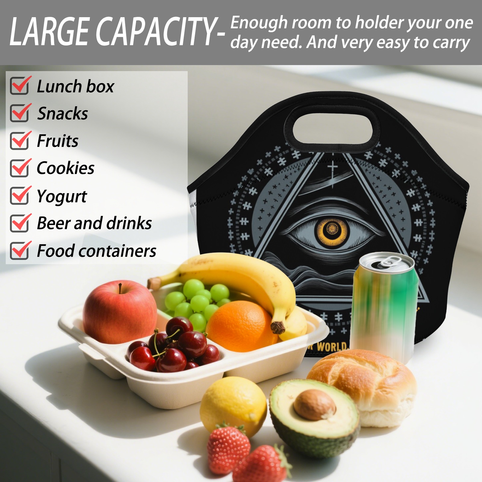 Mystical Eye Graphic Neoprene Lunch Bag - Insulated Tote for Work & Picnics