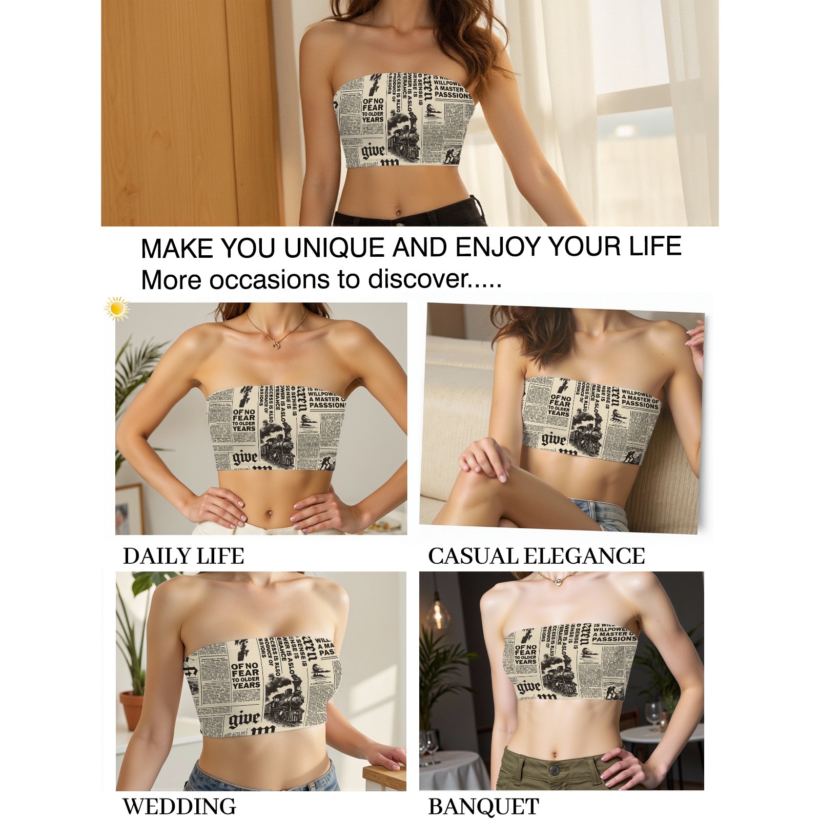 Women's Newspaper Print Tube Top-Pixelunique