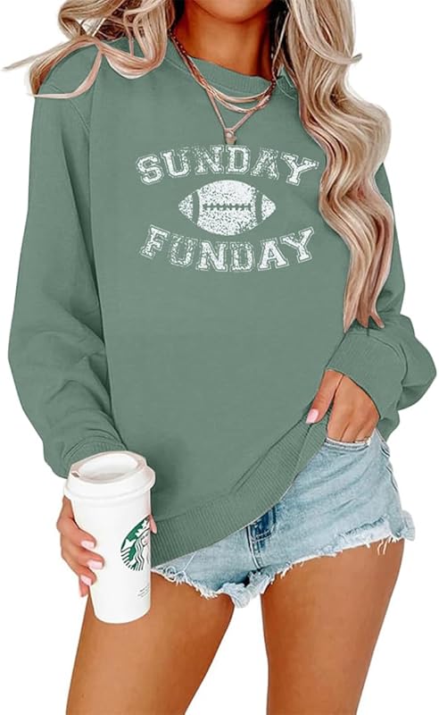 Women Sunday Funday Sweatshirt Cute Football Graphic Pullover Game Day Weekend Tops Casual Football Season Shirt